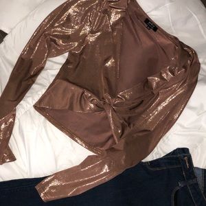 Shimmer nude crop top long sleeve